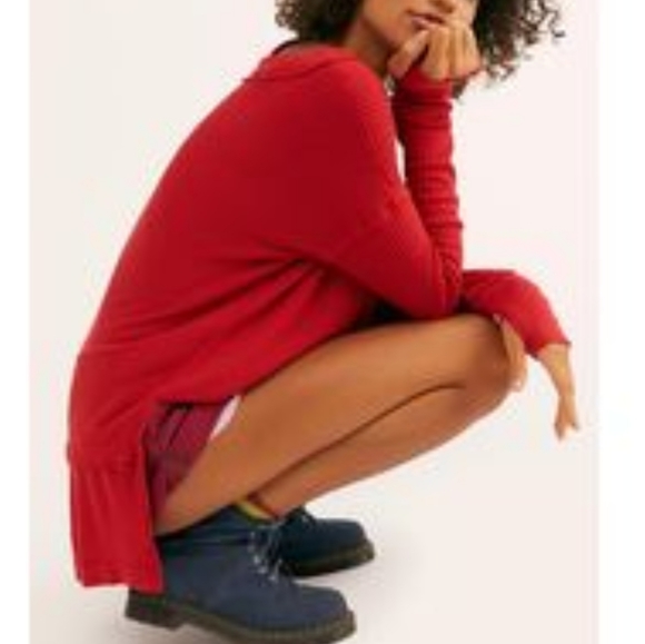 Free People We The Free North Shore Thermal Boat Neck Tee Phoenix Red Siz XS NWT - Picture 2 of 13